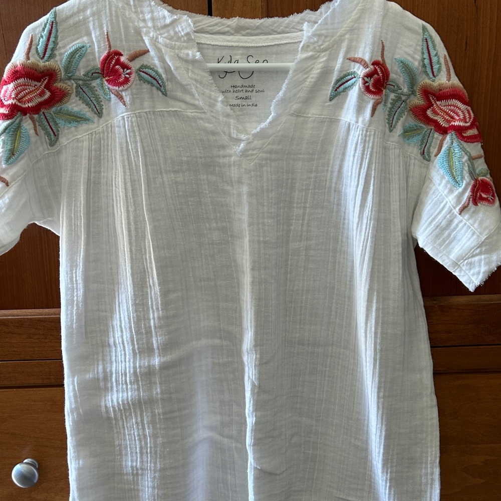 Pink and White Embellished Blouse with Relaxed Fit